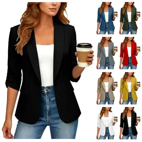 AACH Damen Blazer Elegant Anzugjacke, 3/4 Ärmel, Freizeit, Leicht, Casual, Tailliert, Sommerblazer, Übergangsjacke