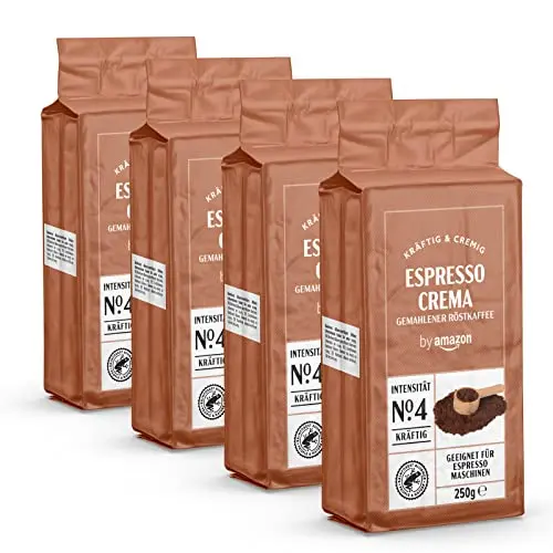 Amazon Espresso Crema, Lichte Röstung, 1 kg (4 x 250 g), Rainforest Alliance-zertifiziert