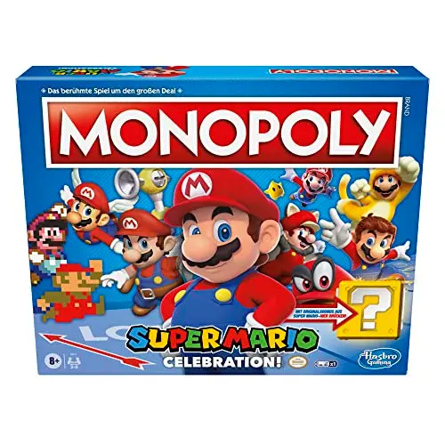 Monopoly Super Mario Celebration Brettspiel für Fans ab 8 Jahren mit Soundeffekten