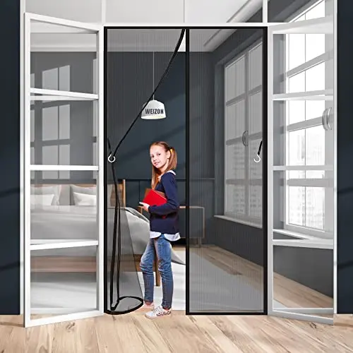 Fliegengitter Tür Insektenschutz Magnet für Wohnzimmer und Balkontür - Schwarz 100 x 270 cm