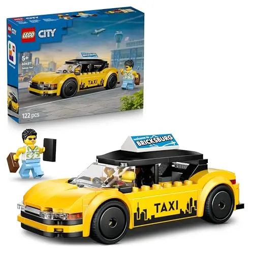 LEGO City Gelbes Taxi mit 2 Minifiguren – Spielzeugauto ab 5 Jahren, Geburtstagsgeschenk