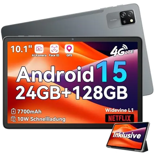 Blackview Tab60 Pro 10 Zoll Tablet, 24GB RAM, 128GB Speicher, Dual 4G SIM, 7700mAh Akku, Widevine L1, 5G WiFi, Face ID