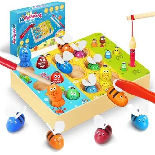 WEARXI Montessori Spielzeug 3-in-1 Motorikspielzeug für Kinder ab 2 Jahren - Magnetisches Angelspiel