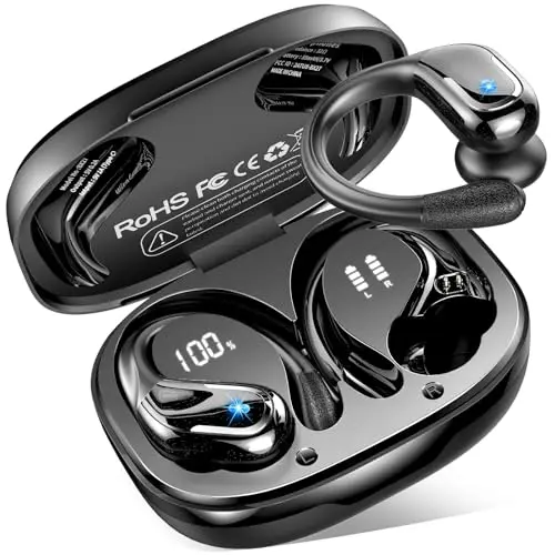 Bluetooth Sportkopfhörer mit App, 75 Std. Akku, Bluetooth 5.4, tiefer Bass, Noise Cancelling, IPX8 wasserdicht, USB-C, kabellos
