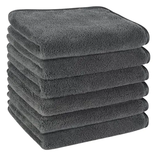 KinHwa 6er Pack Gästehandtücher 30x50 cm - Weiche & saugfähige Mikrofaser in Dunkelgrau