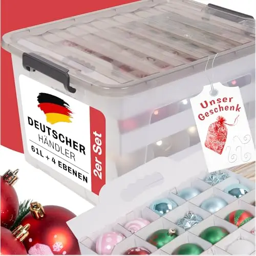 Stackmeister Aufbewahrungsbox für Weihnachtskugeln, 61L - 2er Set zur sicheren Aufbewahrung von Christbaumkugeln und Weihnachtsdeko