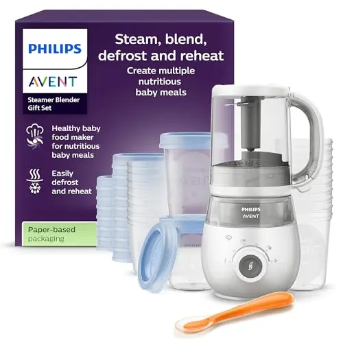 Philips Avent Geschenkset mit Dampfgarer und Mixer – 4-in-1-Babynahrungszubereiter, inklusive Milchbehälter