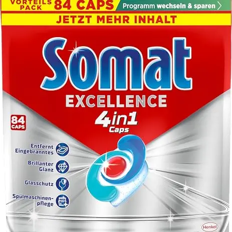 Somat Excellence 4in1 Caps (84 Caps) - Spülmaschinen Caps für brillanten Glanz in Kurz- & Eco-Programmen