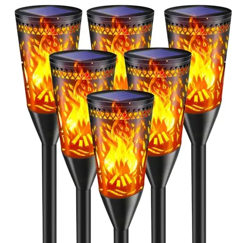 FIFlying Solarlampen für Garten, 2 Lichtmodi mit Flammeneffekt, IP65 Wasserdicht, für Terrasse, Weg & Camping - 6 Stück