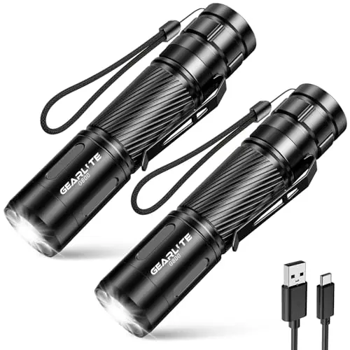 GEARLITE Led Taschenlampe 2er Set - Superhelle, Zoombare Mini Torch mit 3 Lichtmodi für Camping, Angeln und Wandern