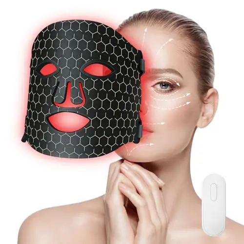 LED Rotlichtmaske für Gesicht, Wiederaufladbare 7-Farben Lichtmaske für Schönheit und Anti-Aging (Schwarz)