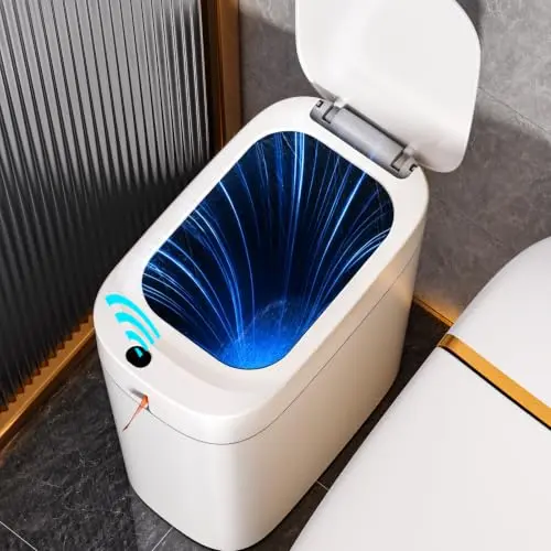 MOPUP Badezimmer-Mülleimer, automatischer, 3.5 Gallonen, schlank, weiß, für Schlafzimmer & Büro