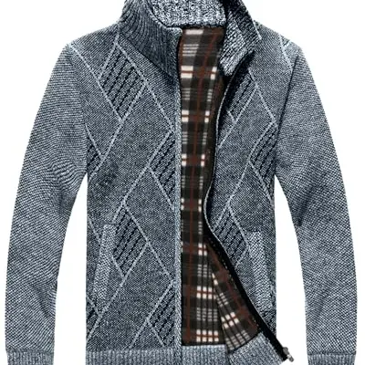 YAOBAOLE Herren Strickjacke Warm Gefüttert Zipper Stehkragen - Marine
