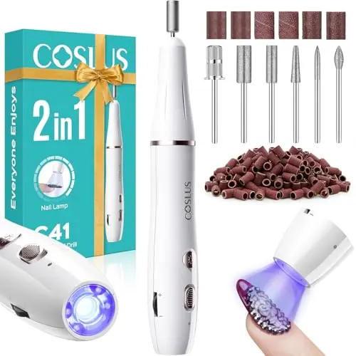 COSLUS Kabelloser Nagelfräser: Elektrische Nagelfeile mit Licht für Maniküre & Pediküre, inkl. Metallbohrer & USB-C Ladegerät
