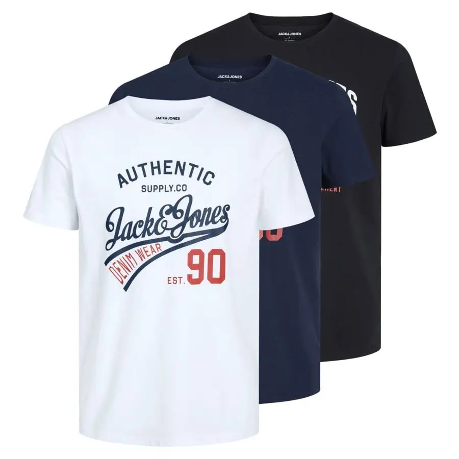 Jack & Jones Herren T-Shirt Jjethan 3er Pack, Crew Neck, Schwarz, S