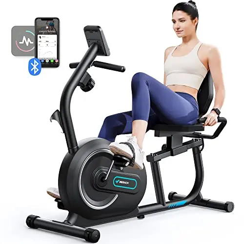 MERACH Liegeergometer für Zuhause mit 8 Widerstandsstufen, Smart Bluetooth, LCD-Display und verstellbarer Rückenlehne