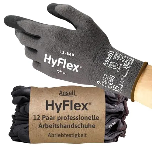 Ansell HyFlex 11-840 Arbeitshandschuhe, rutschfeste Nitril-Beschichtung, Industriehandschuhe für Mechanik, Schwarz, Größe XS (12 Paar)