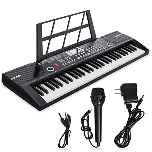 Digitales Piano mit 61 Tasten, Lautsprechern, Notenständer und Begleitautomatik für Anfänger und Erwachsene