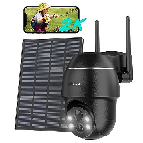 COOAU Solar Überwachungskamera Außen - 2K Kabellos mit Smart Bewegungsmelder und Farbiger Nachtsicht