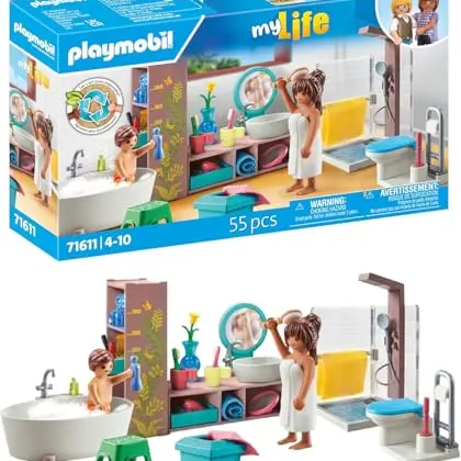 PLAYMOBIL MyLife 71611 Badezimmer mit 2 Figuren und Accessoires, umweltfreundlich ab 4 Jahren