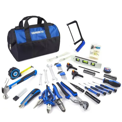 URASISTO 174-teiliges Werkzeugset mit offener Tasche, Haushalts-Reparatur, 35,6 cm Öffnung