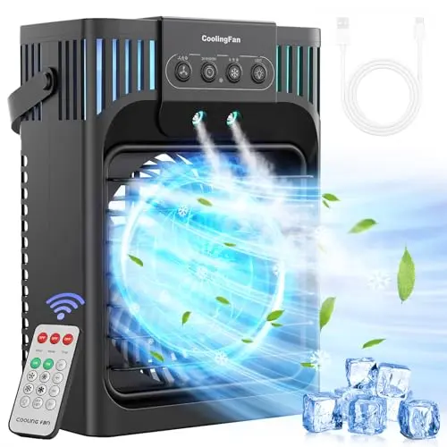 FethFire Mobile Klimaanlage mit Fernbedienung – Mini Luftkühler mit 3 Geschwindigkeiten und 7 LED – Leise für Zimmer und Büro