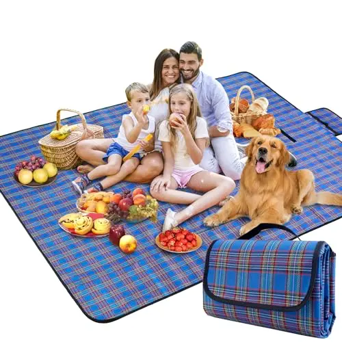 BAXIWUY Picknickdecke Strandmatte 150 x 200 cm - Wasserdicht, ideal für Strand, Picknick und Camping (Blau)