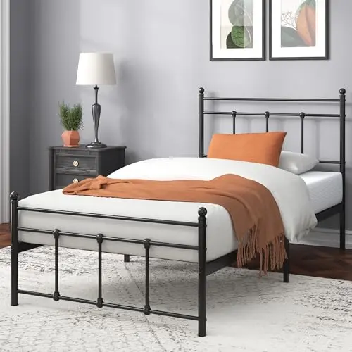 Zinus Nicholas 90x200 cm Bett mit Stauraum - Metall-Plattformbettrahmen - Schwarz