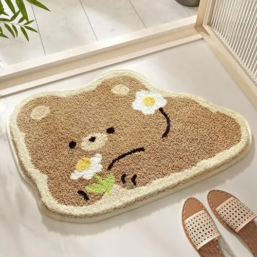 Justup Badezimmer Teppich, Nette Tier Matte, Ultra Soft Anti-Rutsch, Waschbar für Bad und Küche (Bär)