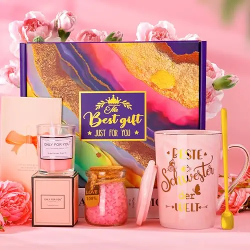 ALBISS Beste Schwester Geschenk mit Keramiktasse & Spa Set