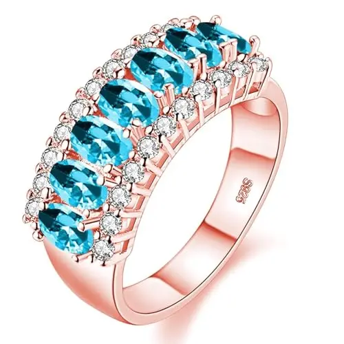 Uloveido Damen Ring mit ovalem hellblauen Topas und Zirkonia, Roségold, Größe 18