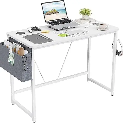 Sunon Studien-Computertisch mit Regalen und großem Stauraum, 140 x 75 cm, Weiß