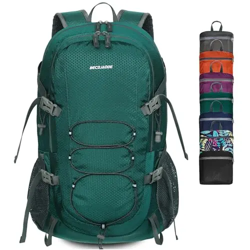 BECOJADDE 40L Ultraleichter Faltbarer Wanderrucksack für Herren und Damen - Wasserdicht in Grün