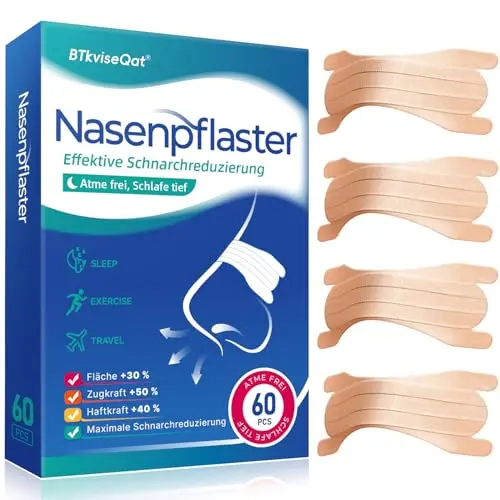 Nasenpflaster gegen Schnarchen, 60 Stück – Effektive Nasenstrips für besseren Atem und Sport