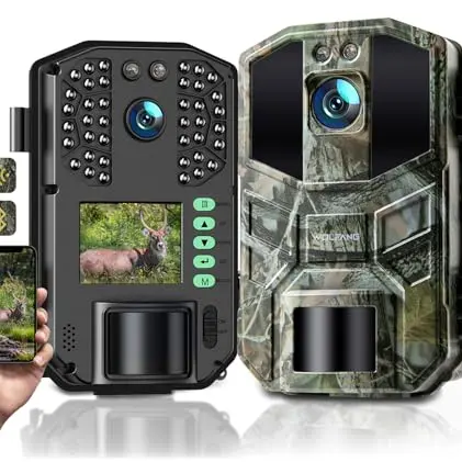WOLFANG 4K HD Wildkamera mit WLAN & Nachtsicht, 64MP Jagdkamera, 0,1s Auslösezeit, IP66 wasserdicht