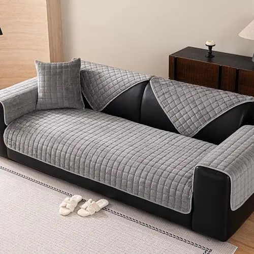 Bettschlange Sofaüberzug L-Form, 1-4 Sitzer, rutschfest, universeller Ecksofaüberwurf, dunkelgrau, 45x45cm