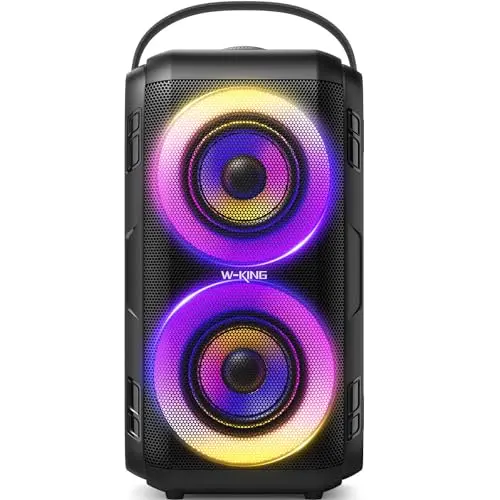 W-KING Bluetooth Lautsprecher mit Superbass und LED-Beleuchtung – 80 W, IPX5, 24 Stunden Spielzeit