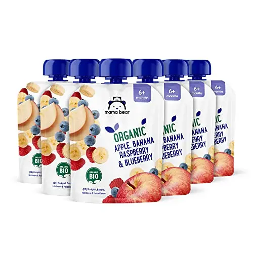 Mama Bear Quetschie Bio Apfel-Banane-Heidelbeere-Himbeere, vegetarisch, 90g (6er-Pack)