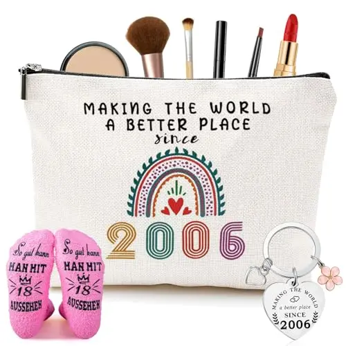 LEBOKJ 18. Geburtstag Mädchen Geschenkset inklusive Kosmetiktasche, Socken und Schlüsselanhänger für die beste Freundin