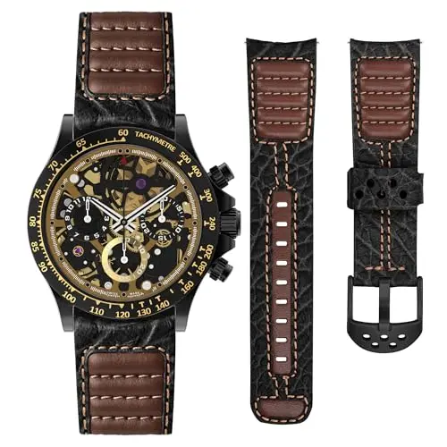 Echtes Leder Uhrenarmband 22mm - Vintage Ersatzarmband für Smartwatch und Universal-Uhren mit Edelstahlschnalle
