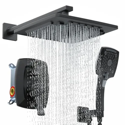 ELLO&ALLO Mattschwarzes Duscharmatur-Set mit Regenduschkopf und Handheld