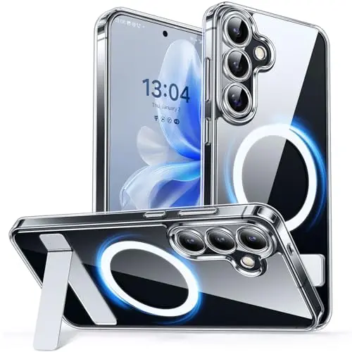 CANSHN Samsung Galaxy S25 Plus Hülle mit Ständer - Durchsichtig, kompatibel mit MagSafe