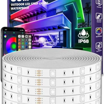 LETIANPAI 60m Waterproof LED Strip Lights – App & Remote, Music Sync RGB Exterior Lights