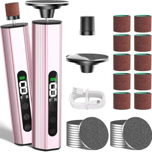 Elektrischer Hornhautentferner 2-in-1 für Maniküre & Pediküre, 9 Geschwindigkeiten, LED-Display, Rosa