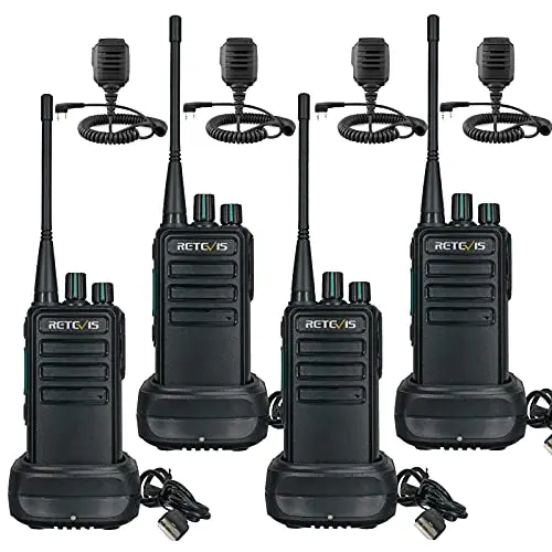 Retevis RB629 Funkgeräte, robust, PMR446, 4 Stück, mit Lautsprecher-Mikrofon, Notfallalarm, 1100mAh, schwarz