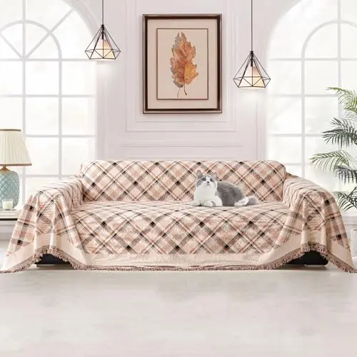 Jianyana Sofaüberzug Wendbar Weich und Strapazierfähig für 2-4 Sitzer Sofas in Modernem Karomuster (180x340cm)
