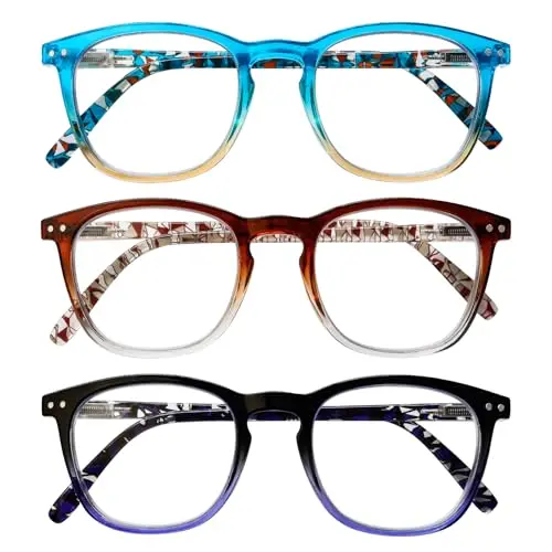 COJWIS Lesebrille 3er Pack Damen & Herren, runde Rahmen, Blaulichtfilter, Federscharnier, Schwarz/Schildpat, Stärke 3.50