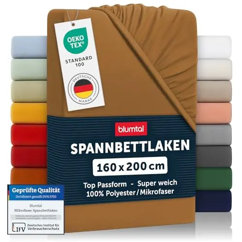 Blumtal® 2er Set Spannbettlaken 160x200x30cm aus Microfaser in Pumpkin Spice - Braun