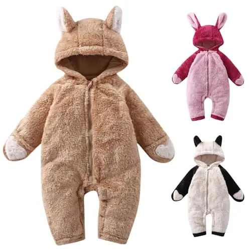 Kunyeah Baby Fleece Strampler mit Tierohren für 0-18 Monate – braun, 9-12 Monate