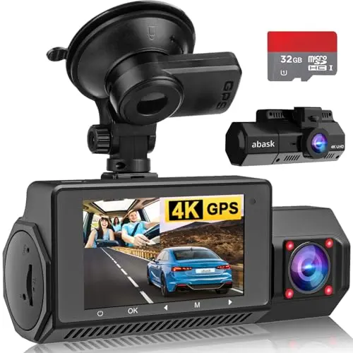 abask 4K Dashcam mit GPS und Nachtsicht, 310° Weitwinkel, G-Sensor, Parküberwachung und bis zu 256 GB Speicher
